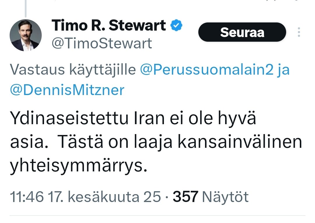 <a href="/TimoStewart/">Timo R. Stewart</a> miksi jauhat asiasta mitä taustoja et edes viitti selvittää?

Donald Trumpin erityislähettiläs Steve Witkoff kuvaili Fox Newsin haastattelussa maanantai-iltana 2. maaliskuuta Iranin ydinkriisin kriittistä tilaa:  Iranin provokaatio: Witkoffin mukaan Iranin