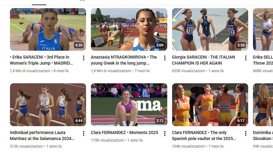 Su Youtube ci sono ancora i canali che sfruttano le atlete per mostrare i culi presentandole come "giovani atlete". Assurdo.