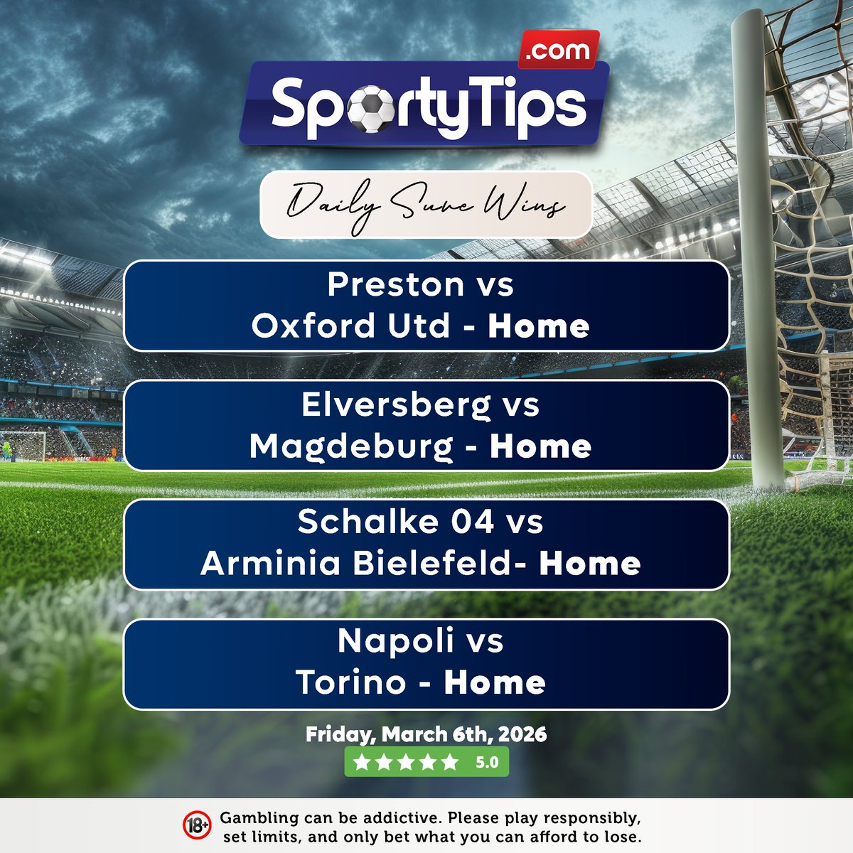 Sporty__Tips's tweet photo. FREE Pick for Today !
Get more Daily Sure Odds in a few easy steps 👇

Pay 50 bob only
Lipa na M-Pesa → Buy Goods
Till Number: 228989
Get odds instantly after payment
🔞 Play Responsibly https://t.co/Sw3J3vGXhW