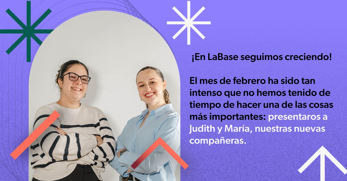 LaBaseGroup's tweet image. 🙌 ¡En #LaBase seguimos creciendo!

👋 Judith y María se incorporan al equipo para reforzar la comunicación e impulsar nuevos proyectos.

Más estrategia, más mirada crítica y más ganas de construir relatos que marquen la diferencia.

¡Bienvenidas! 🚀

grupolabase.com/quienes-somos/