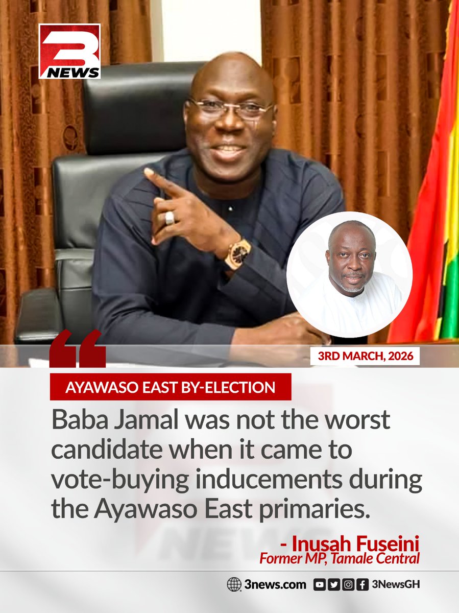 tv3_ghana's tweet photo. Former MP Inusah Fuseini has stated that Baba Jamal was not the worst candidate when it came to vote-buying inducements during the Ayawaso East NDC primaries.

#3NewsGH #TV3GH https://t.co/2MVT8rMTvh