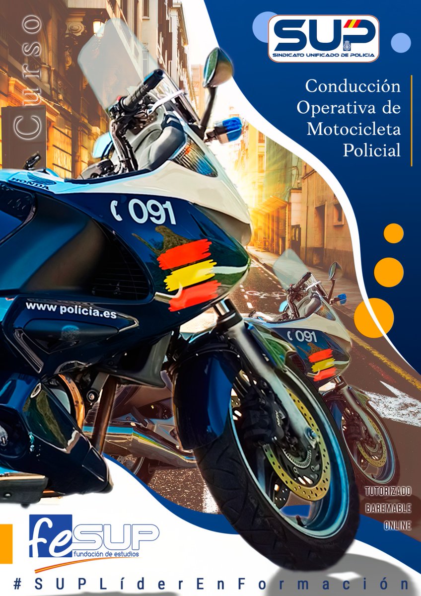 🏍️Curso Técnico de #Motocicleta Policial 👮
Gratis para afiliados y asociados a <a href="/fesup_org/">FUNDACIÓN DE ESTUDIOS</a> 
✅Normativa, equipación
✅Características técnicas
✅Técnica de frenada
✅Trazado curvas
🗓️Inicio 13-04-26
#SUPLíderEnFormación
Inscríbete del 30-03 al 9-4-26 ⤵️
supformacion.es/?p=7894&previe…