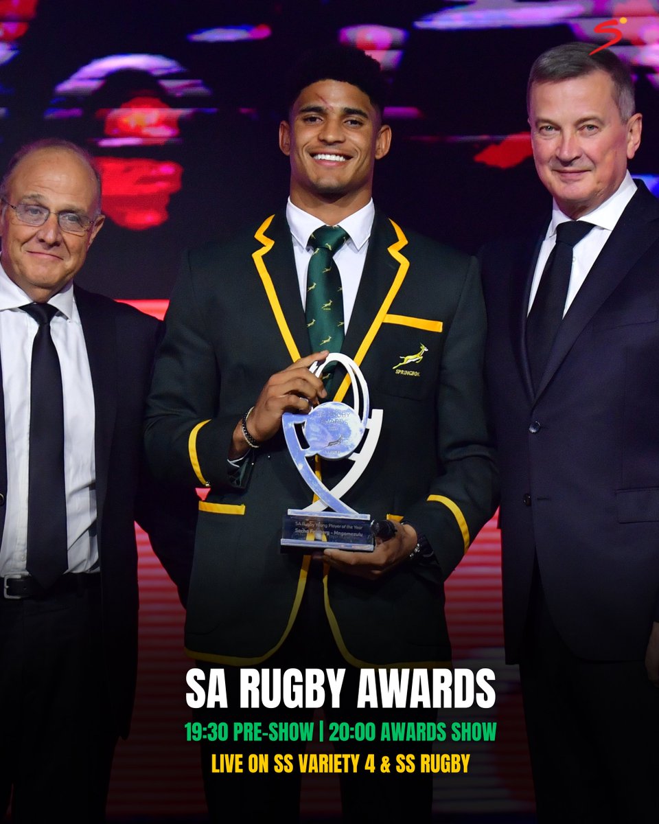 SSRugby's tweet photo. Celebrating the best in South Africa 🏆

The SA Rugby Awards take place this evening as we honour the best rugby players across the 2025 season 👏

⏰ 19:30 Pre-Show | 20:00 Awards Show
📺 SS Variety 4 | SS Rugby https://t.co/rhmp0qiX2Y
