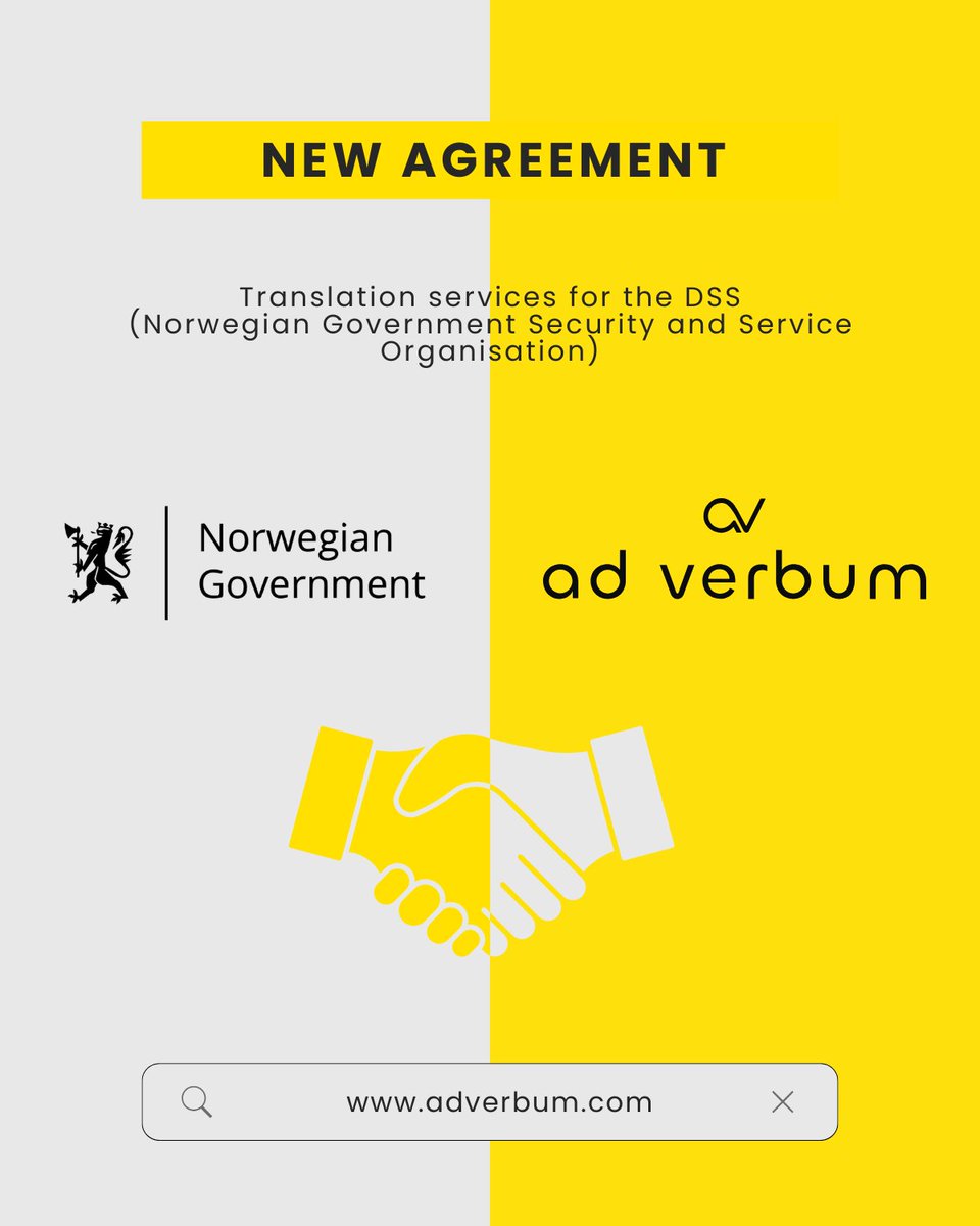 AD_VERBUM_AI's tweet photo. Trusted to serve the central government of #Norway.

@AD_VERBUM_AI  has entered into a framework agreement with Norwegian Government Security and Service Organization, covering translation services for the Norwegian ministries, the Prime Minister's Office, and beyond.

When government institutions need translations, they know where to turn.