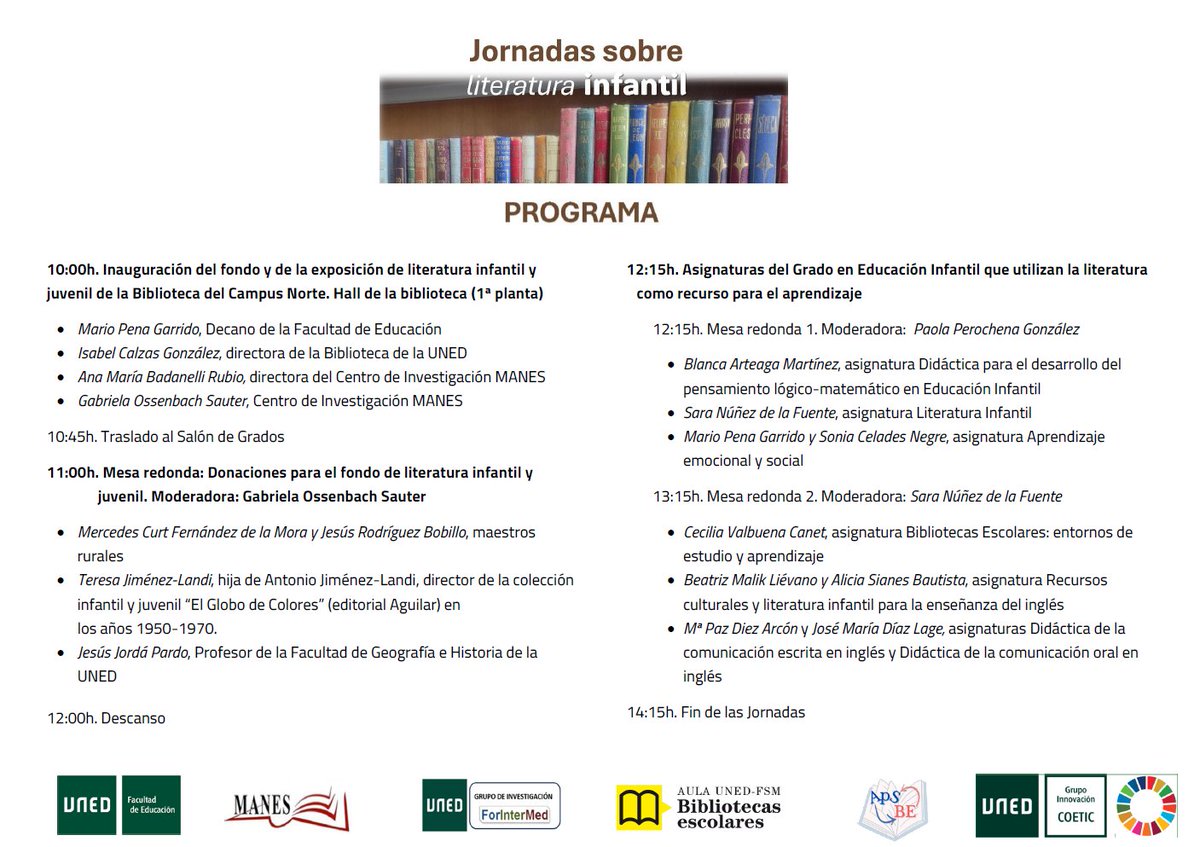 EducacionUNED's tweet photo. 📢El próximo martes 10 de marzo a las 10:00h la Facultad de Educación acogerá las Jornadas sobre literatura infantil 📚 https://t.co/kunr9pnt0B