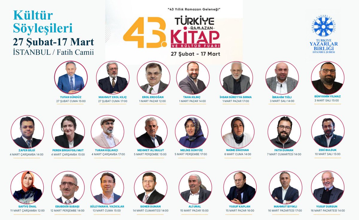 tybistanbul's tweet photo. Türkiye Diyanet Vakfı Kitap ve Kültür Fuarı’nda, Türkiye Yazarlar Birliği İstanbul Şubesi’nin katkılarıyla düzenlenen kültür söyleşileri, birbirinden kıymetli yazarlarımızın katılımıyla devam ediyor. https://t.co/E53XcxTmgf