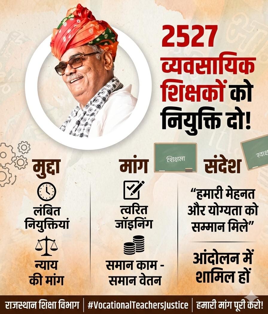HawaHemant's tweet photo. 2527_व्यावसायिक_प्रशिक्षकों_को_नियुक्ति_दो 
@PMOIndia @RajCMO @pantlp @BhajanlalBjp @KumariDiya @DrPremBairwa @madandilawar @EduMinOfIndia @rpbreakingnews @rajeduofficial @zeerajasthan_ @ABPNews @1stIndiaNews https://t.co/qSiH51n90w