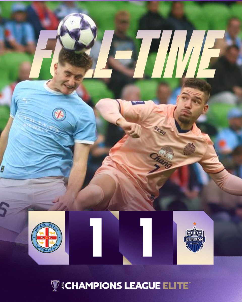 𝗙𝗧 | 🇦🇺 Melbourne City 1️⃣-1️⃣ Buriram United 🇹🇭

All square in Melbourne! 

A late strike from the hosts keeps the tie wide open for the second leg!

#ACLElite | #MCYvBUR