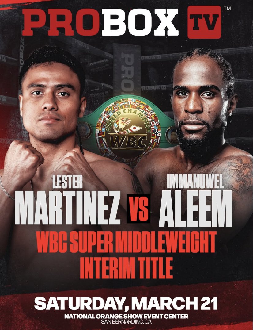 AntorchaDeporte's tweet photo. San Bernardino California es el lugar de la cita por el título vacante del Peso Super Mediano del Consejo Mundial de Boxeo, peleará el guatemalteco Léster Martínez ante el estadounidense Immanuwel Aleem, el próximo sábado 21 de marzo. Todo listo para el combate https://t.co/3hg45EwXE6