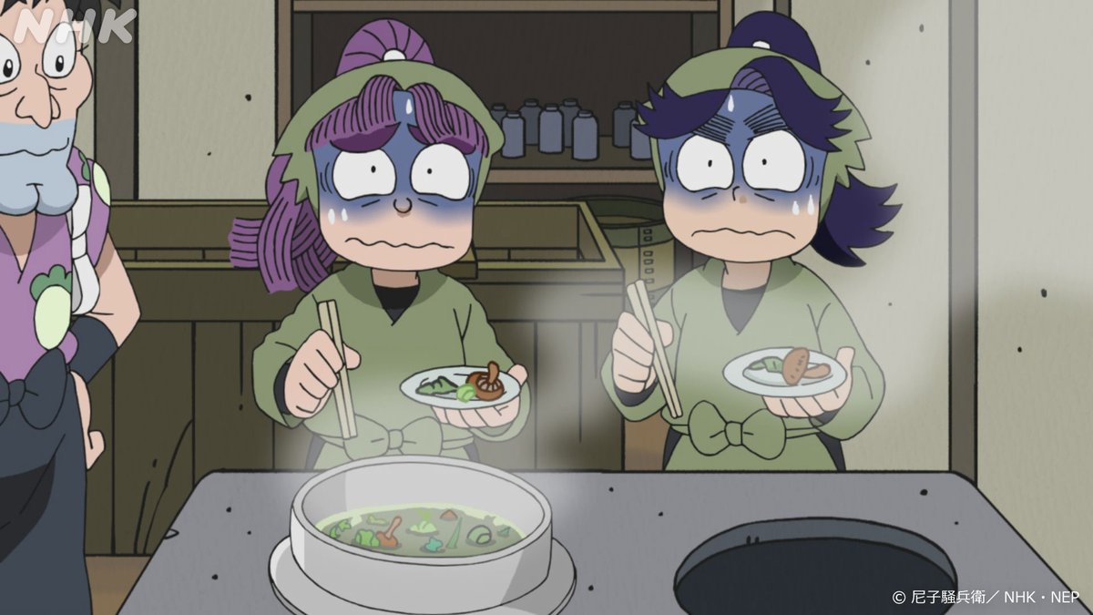 4(水)の ＃忍たま は

「忍者食の授業を復習しようの段」

浦風先輩と三反田先輩が、黒古毛般蔵先生から、忍者食の特別授業を受けた。
乱太郎たちは授業の復習のため、先輩たちが作った忍者食を食べることになってしまい…
ｵｲｼｲﾉ…？

▼配信はこちら
web.nhk/tv/an/nintama/…