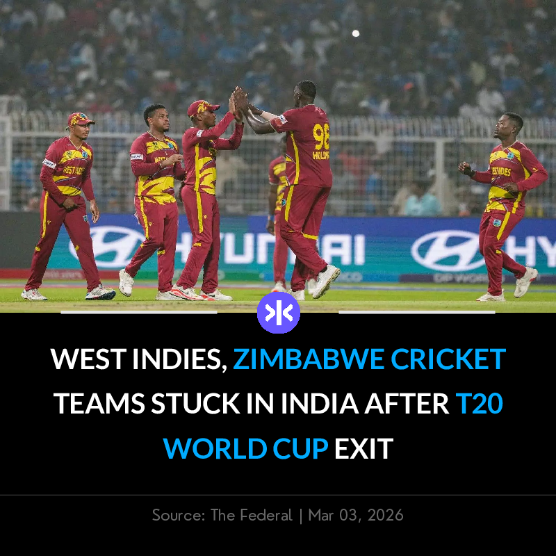 📰 West Indies &amp; Zimbabwe cricket teams stranded in India after T20 World Cup exit due to Iran conflict airspace restrictions. CWI &amp; ZC working with ICC for safe travel arrangements.

Download Fynx App: tinyurl.com/fynx-app-ps

 #WestIndies #Zimbabwe #Cricket