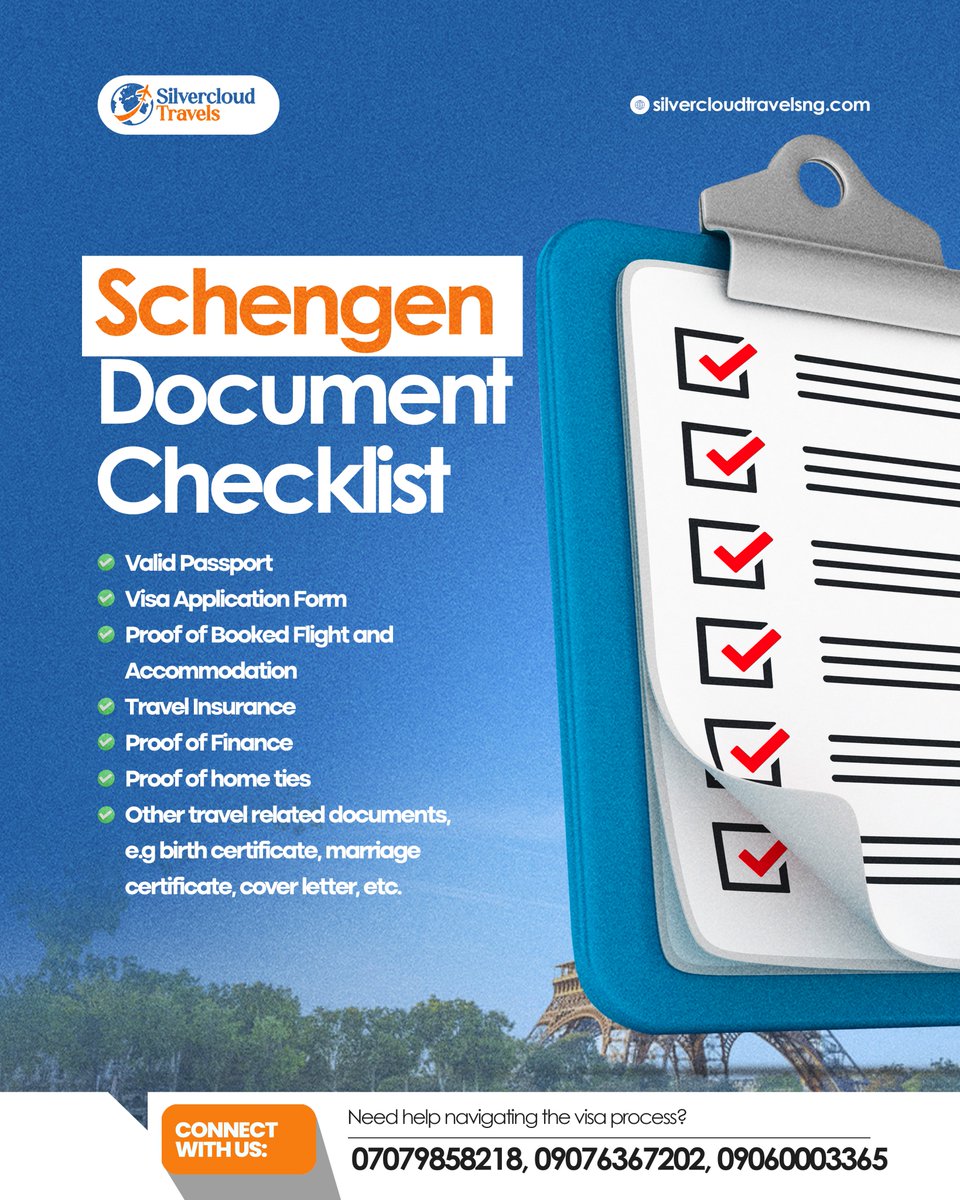 SilvercloudTra1's tweet photo. Schengen visa approvals rely heavily on documentation quality and presentation.

Professional advisory support ensures compliance and clarity.

Contact us to simplify the complexity.

#SchengenVisa 
#VisaApproval 
#NigeriaTravel 
#SilvercloudTravels 
#VisaAdvisory https://t.co/QFjrQeKNdM