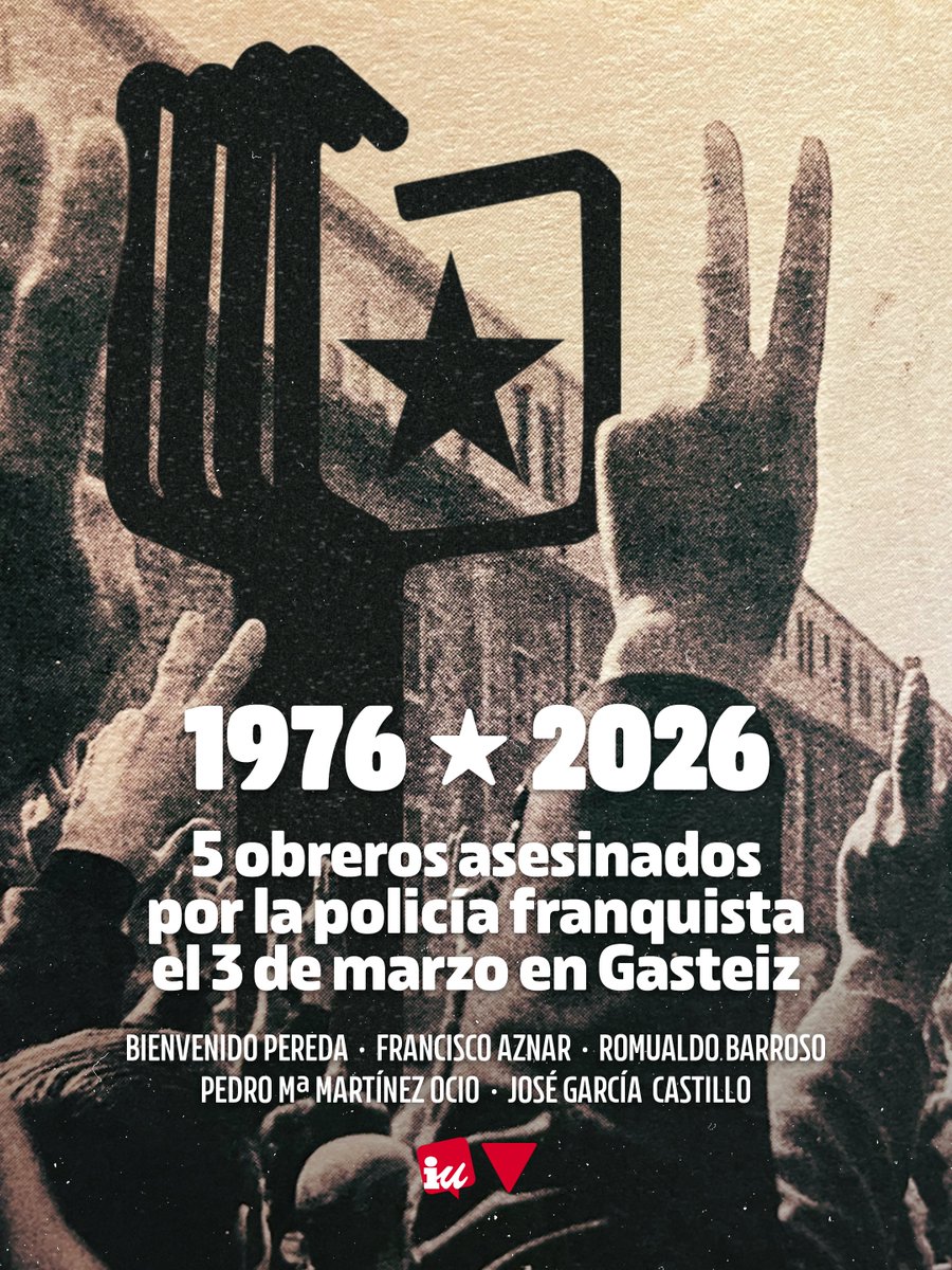 5 obreros asesinados y más de 150 heridos por el asalto policial a la iglesia de San Francisco de Asís en Vitoria-Gasteiz.

Su ejemplo, como el de tantos otros que dieron la vida por la libertad, nos sigue señalando el camino 50 años después.

Honor y gloria. Ni olvido ni perdón.