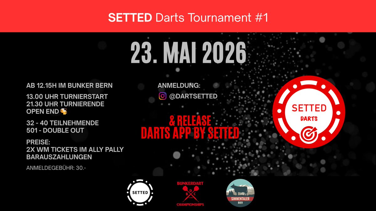 dartsetted's tweet photo. Save the date: 23.05.2026
Ort: Bunker Bern
Anmeldung: @dartsetted https://t.co/Dc4lKrLZzn