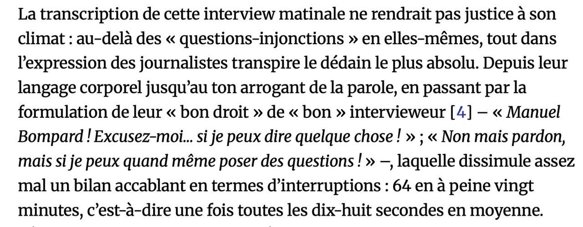 Quand vous êtes insoumis et que vous êtes interviewé sur la matinale de <a href="/franceinfo/">franceinfo</a>, on vous coupe la parole une fois toutes les 18 secondes en moyenne.

Mais il ne faut surtout pas dire que l’on a un problème avec les médias traditionnels en France.

Source : <a href="/acrimed_info/">Acrimed</a>