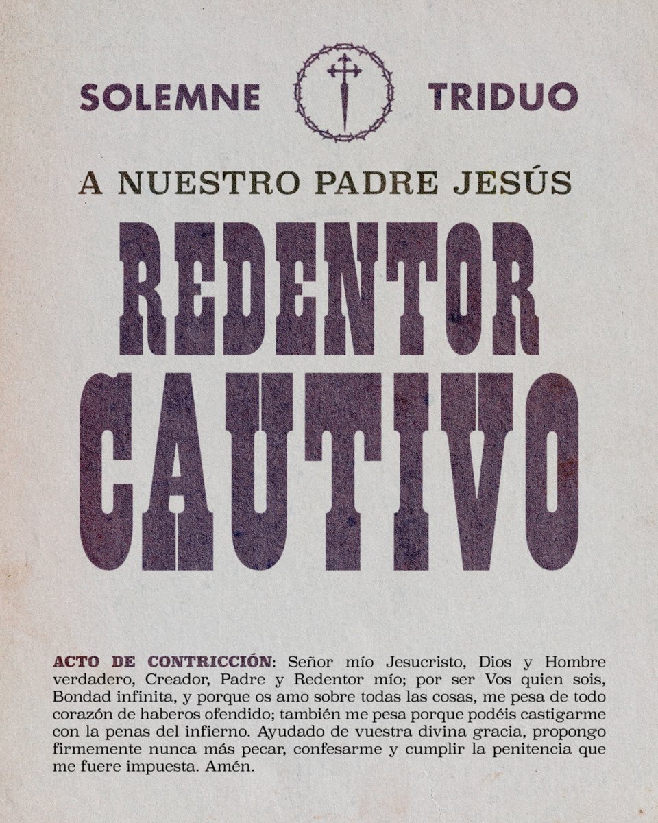 Hdad_CautivoUt's tweet image. ◾ 𝐒𝐎𝐋𝐄𝐌𝐍𝐄 𝐓𝐑𝐈𝐃𝐔𝐎 𝐃𝐄 𝐍𝐓𝐑𝐎. 𝐏𝐀𝐃𝐑𝐄 𝐉𝐄𝐒𝐔𝐒 𝐑𝐄𝐃𝐄𝐍𝐓𝐎𝐑 𝐂𝐀𝐔𝐓𝐈𝐕𝐎
Día primero, 3 de marzo.

19:30h | Exposición del Santísimo, Santo Rosario, ejercicio de Triduo, Bendición y Reserva. 
20:00h | Solemne Eucaristía.

⛪️ Parroquia de Santiago.