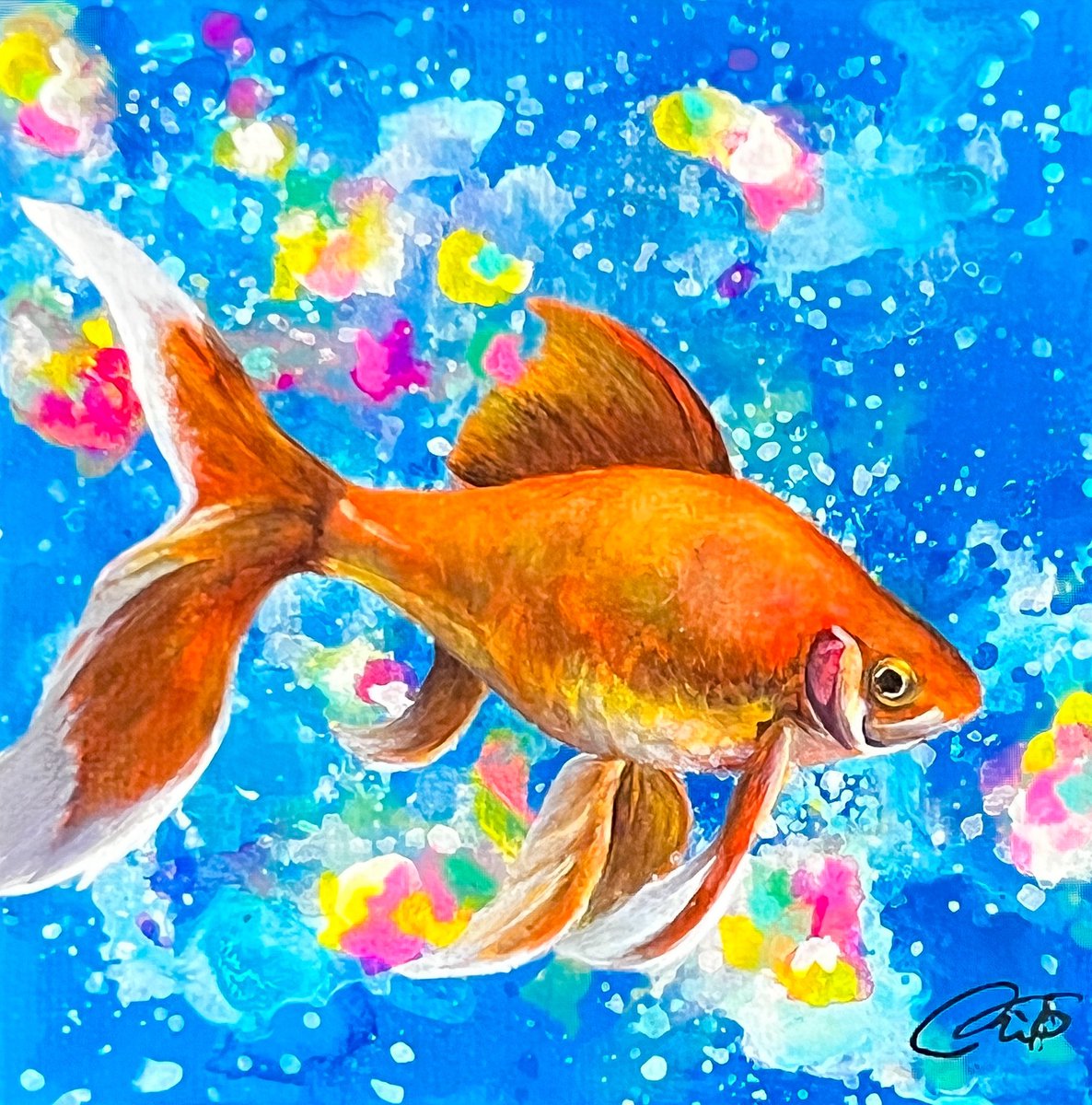 金魚の日 アクリル絵の具で描いた金魚🎨🫧