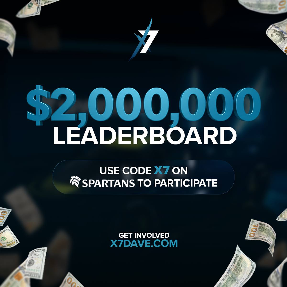 🚨 $100 #USDC GIVEAWAY 🚨 
✅ RETWEET + TAG 2 FRIENDS 

$2,000,000 LEADERBOARD 

USE CODE X7 ON spartans.com