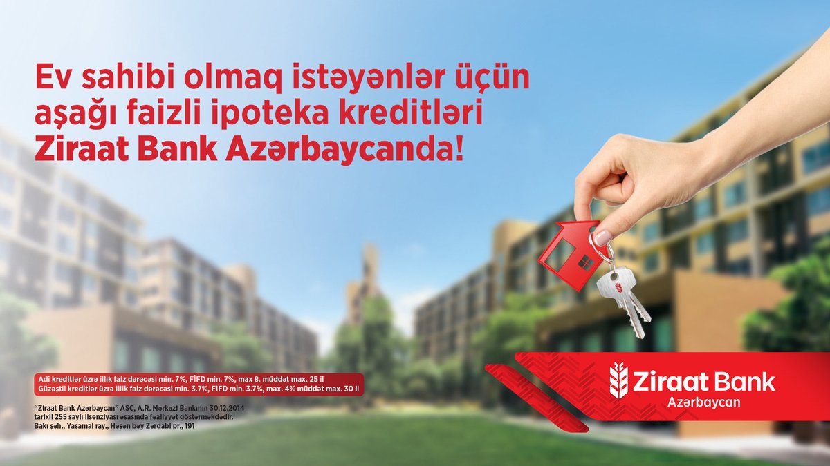 ziraatbank_az's tweet photo. Xəyallarınızdakı evi əldə etməyə tələsin!

Adi ipoteka krediti üzrə maksimal məbləğ 150 000 AZN-dək, illik faiz dərəcəsi minimum 7% müddəti 25 ilədəkdir. 

Ətraflı məlumat: https://t.co/MwNIUIOdTr

#ZiraatBankAzerbaycan #BirBankdanDahaArtiq #IKZF https://t.co/nrfhoiH5Ce