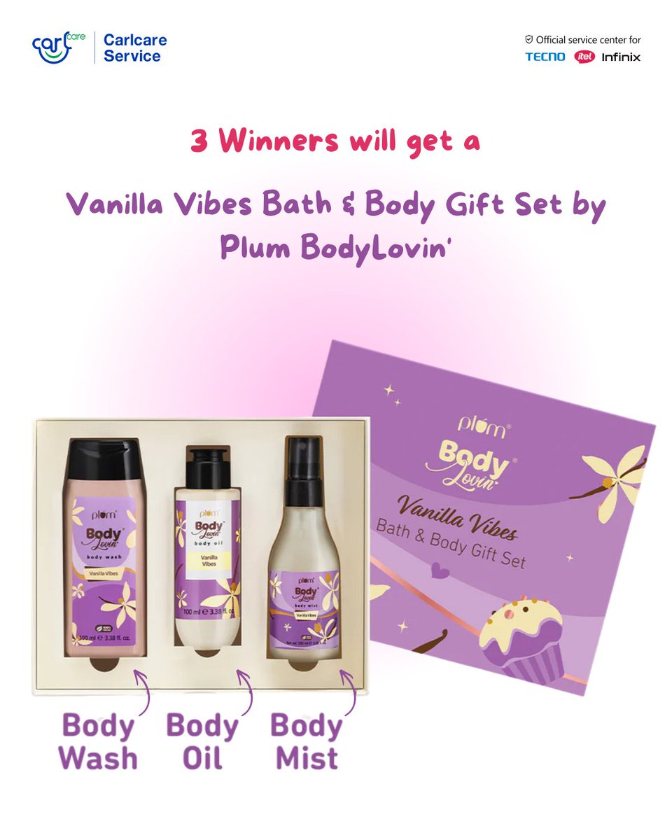 CarlcareIndia's tweet photo. 🎁✨ GIVEAWAY ALERT ✨🎁

Stand a chance to win a Vanilla Vibes Bath &amp; Body Gift Set by Plum Body Lovin' 🌸✨

💝 3 Winners will be selected!

To participate:
1️⃣ Follow us
2️⃣ Comment your answer
3️⃣ Tag 2 friends

#Carlcare #Giveaway #WomensDaySpecial https://t.co/nCbF0y91zY