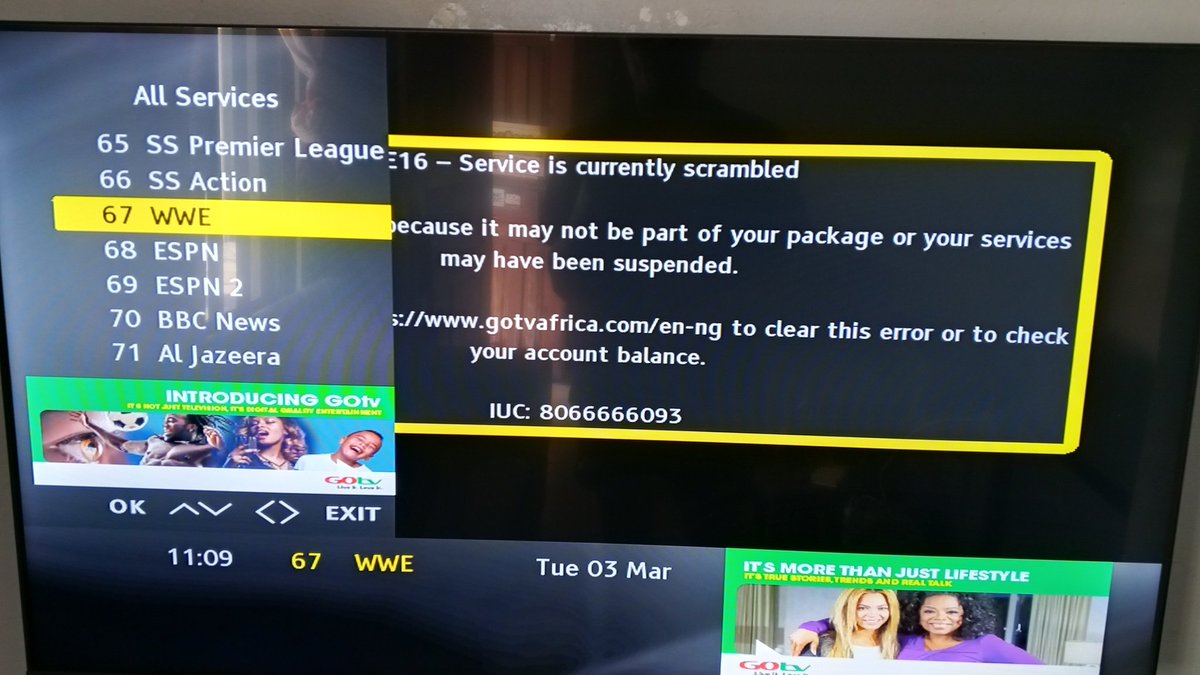 phrekee's tweet photo. I think the worst scam in Nigeria 🇳🇬 is @MultiChoice @GOtvNg @DStvNg cos how would I subscribe 10th Feb and watch @WWE and on 28th you remove the channel why and my sub will expire on the 9th of March. @ConsumersNCC should check this. It annoying. Not up to a month. Why https://t.co/G7HAu1DW6l