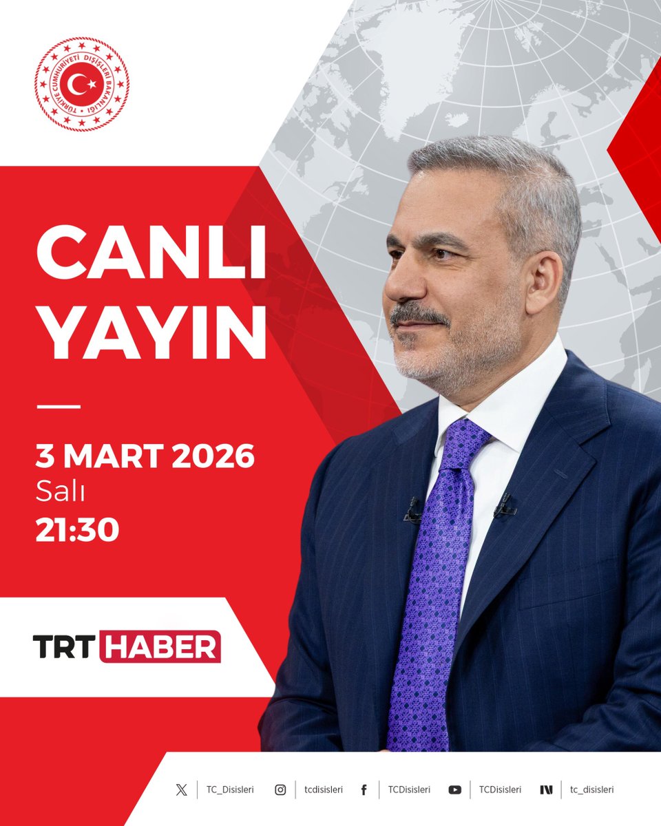Bakanımız <a href="/HakanFidan/">Hakan Fidan</a>, bu akşam saat 21:30'da TRT Haber’de gündemi değerlendirecek.