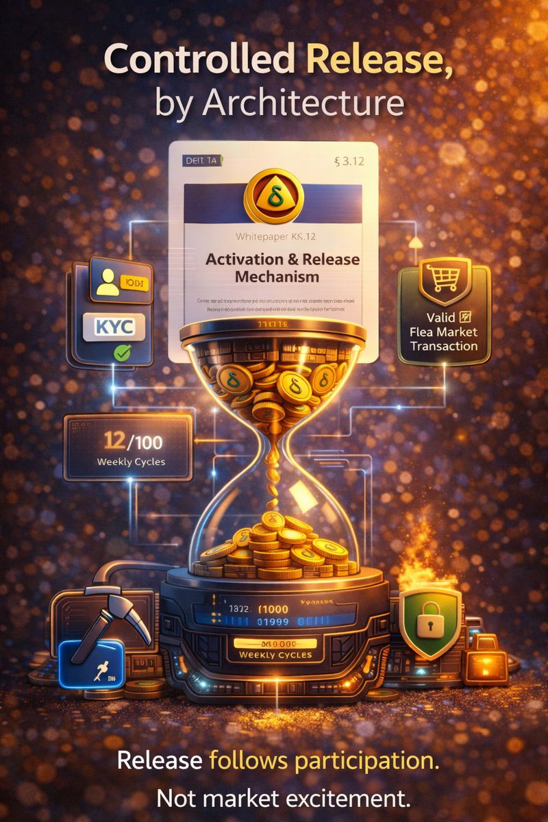 📊 Controlled Release — By Architecture

📘 As described in §3.12 — Activation &amp; Release Mechanism of the Delta Kim Whitepaper:

Delta does not release its full supply at once.

Activation &amp; Release begin at Mainnet, aligned with:

🪪 KYC activation
🧩 Ecosystem maturity
🛒 Flea
