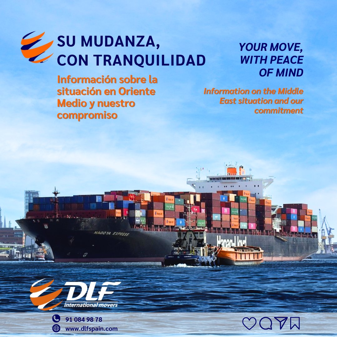 DLFSpain's tweet photo. 🌍 Situación en Oriente Medio: en DLF estamos monitorizando cada servicio para anticipar cualquier incidencia.  

https://t.co/FyMTjMGc3Q 

#LogísticaInternacional #OrienteMedio #DLFInternationalMovers #moving https://t.co/Xmi20CG19C