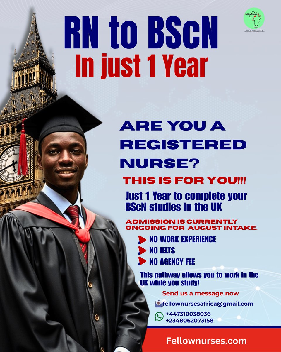 FellowNurses1's tweet image. Want to be a Nurse abroad?

Get step by step guide with Fellow Nurses

NO WORK EXPERIENCE
NO IELTS
NO AGENCY FEE

Grab a slot today
Send us a message now
📧 Fellownursesafrica@gmail.com
📱 WhatsApp: 08134582082

Share with someone who might need this!!

#nursing #abroad