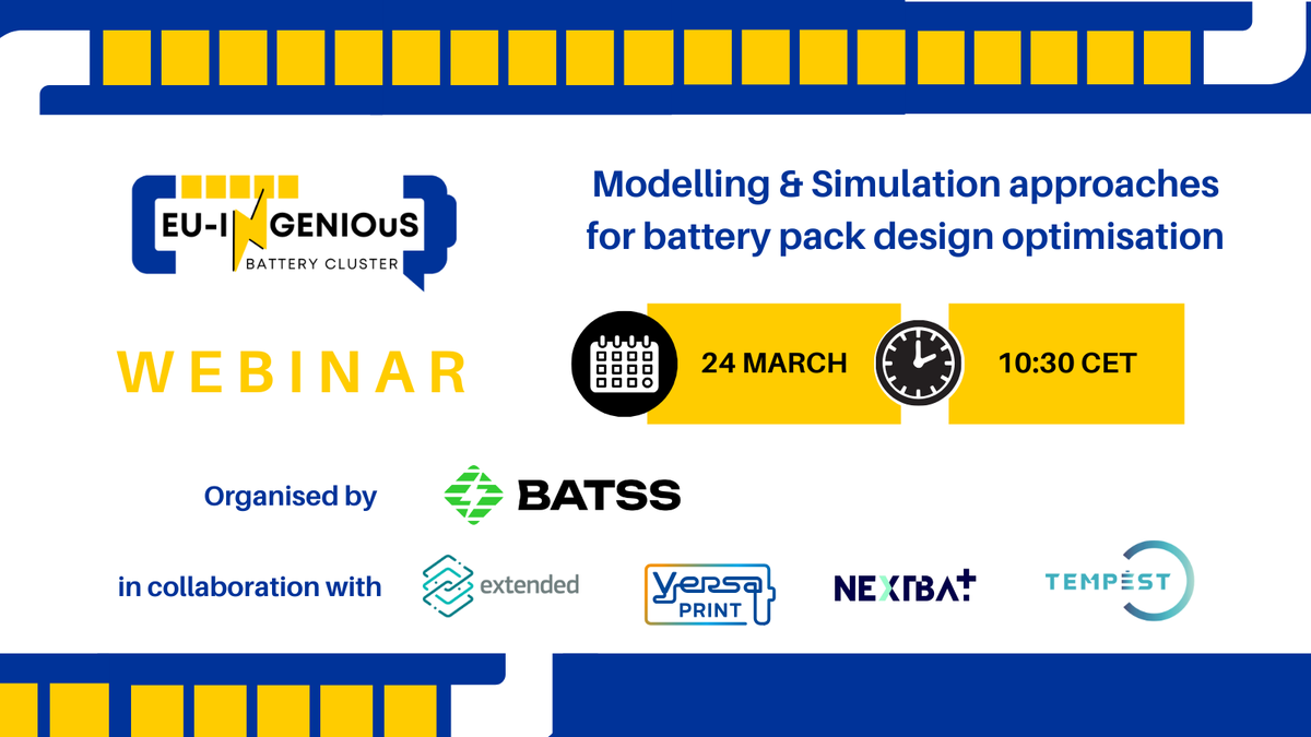 versaprintEU's tweet photo. 🔋 VERSAPRINT joins the EU-INGENIOuS #webinar series! 

💻 Modelling &amp; Simulation for Battery Pack Design Optimisation
📅 24 March 2025 | 10:30 CET
🔗 Register: https://t.co/bJPwIZR8Vq
🌐 VERSAPRINT: https://t.co/ahEr1CCdUA
Proud to contribute ⚡ https://t.co/M4qZoXuauL