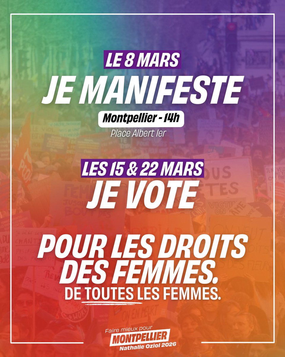 ✊🟣 Le 8 mars, Cause Commune sera en nombre dans la rue pour manifester pour les droits des femmes. De toutes les femmes. 

Le 8 on défend les droits des femmes dans la rue, et dans les urnes et les 15 et 22 mars ! 

Et toi, tu seras au RDV pour #FaireMieuxPourMontpellier ?