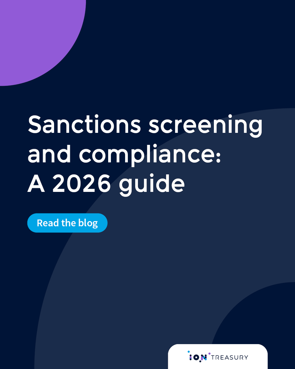 IONTreasury's tweet photo. Sanctions screening is now a core treasury control. Our latest blog explores how to strengthen your sanctions screening process, reduce false positives, and build smarter compliance programs. Read the blog: https://t.co/c0bozxGDpe https://t.co/azGV0VMYtl