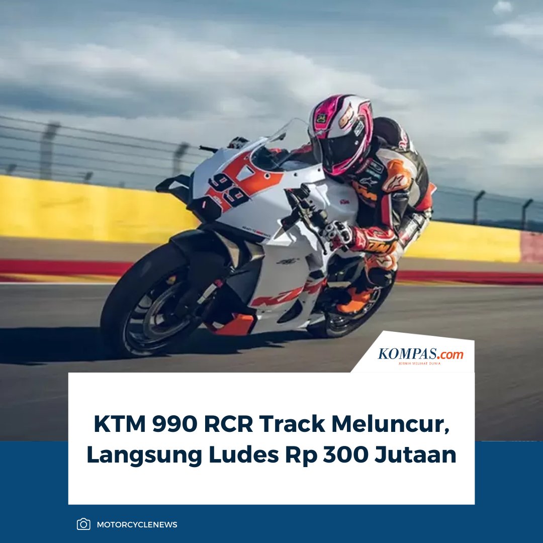 kompascom's tweet photo. KTM meluncurkan versi balap murni KTM 990 RCR Track. Meski belum didistribusikan, seluruh kuota sudah ludes terjual dengan harga 15.599 Poundsterling atau sekitar Rp 320 jutaan.
Baca Selengkapnya ππ»
https://t.co/ugovnsF7jc
~NA #KTM #990RCRTrack #MotorBalap #Supersport https://t.co/nOJAcVj0AB