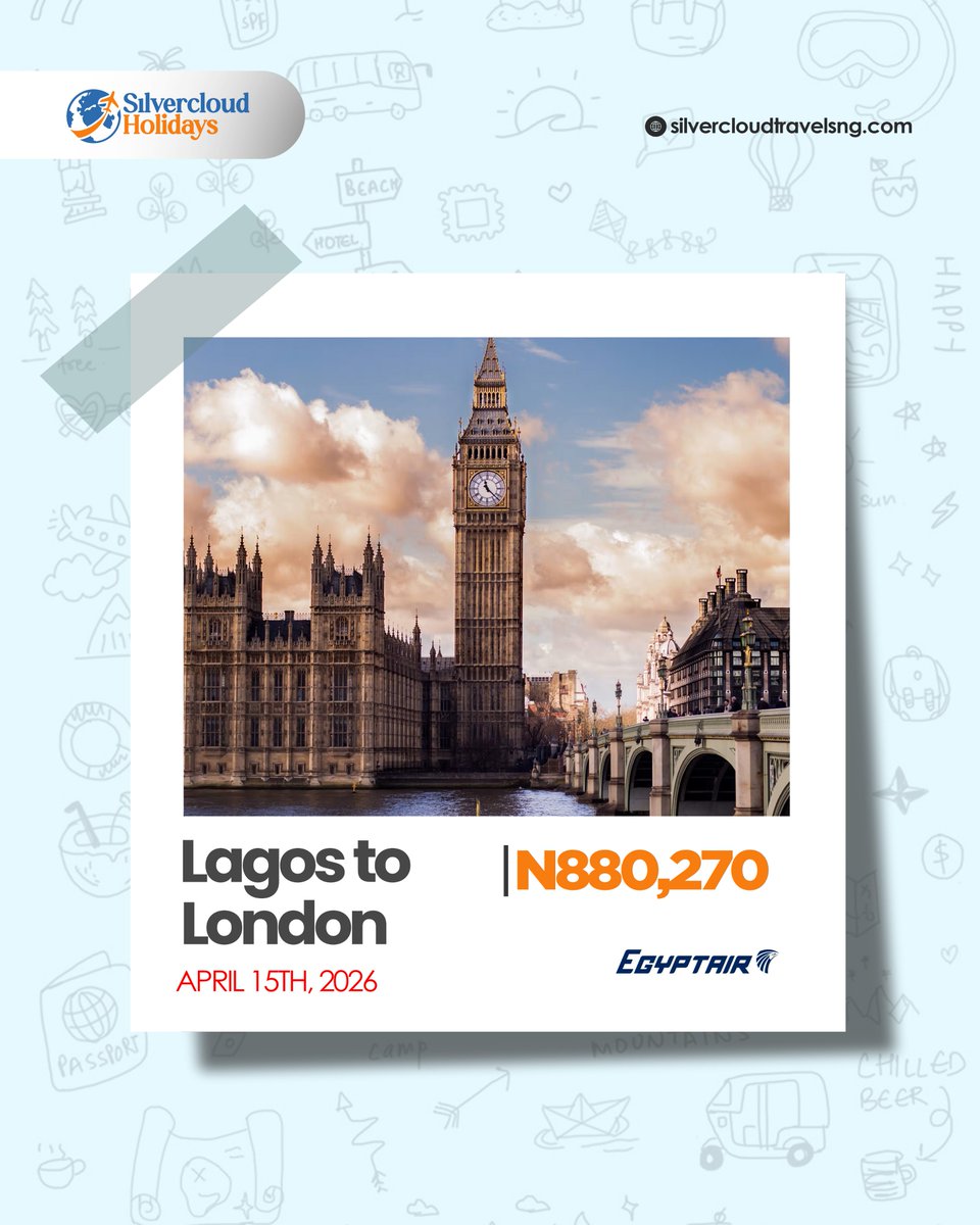 SilvercloudTra1's tweet photo. Exclusive student rates for the April 15 travel window from Lagos:

🇨🇦 Canada (Ethiopian): ₦1,222,500 
🇬🇧 London (EgyptAir): ₦880,270 
🇫🇷 France (Qatar): ₦832,600

#SilvercloudTravels 
#StudentFlights 
#StudyAbroad 
#TravelSmart https://t.co/UyAIrlfGz6