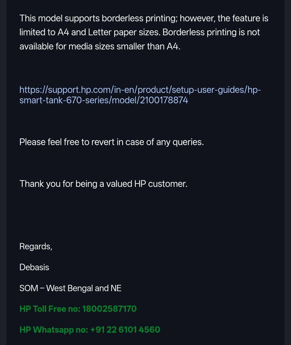 tonne047's tweet photo. @HP @HPIndia 

As per your employee, the printer model supports limited borderless but why error coming on 4*6 photo paper, which is more than the listed paper size on your website. Am I a fool or the employee &amp; HP making us fool??? https://t.co/h1wU3SrPwP