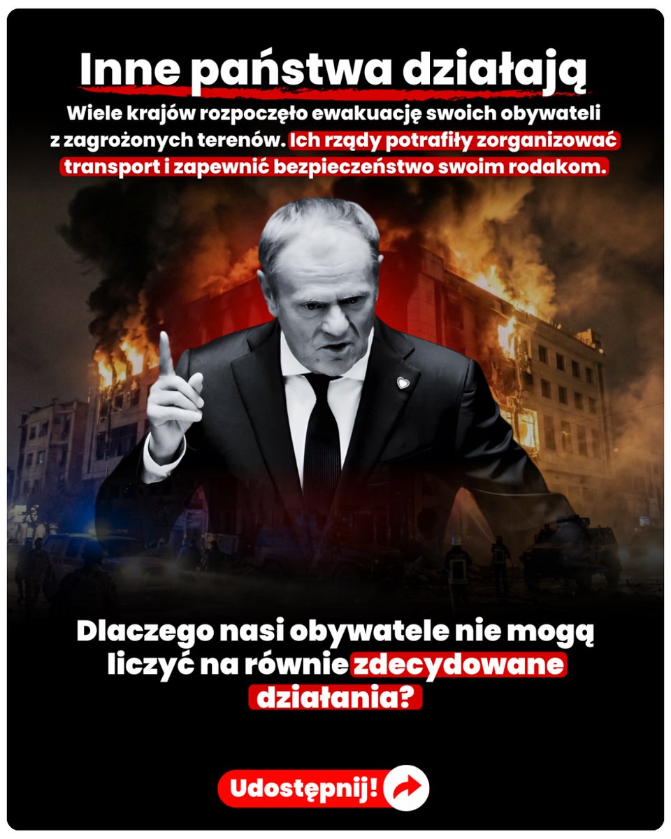 pisorgpl's tweet photo. 📢 Inne kraje podejmują decyzje o ewakuacji swoich obywateli. To pokazuje, jak ważna jest gotowość państwa na sytuacje kryzysowe. ⁉️ Pytanie do rządu Tuska: Dlaczego nasi rodacy nie mogą liczyć na równie sprawne i zdecydowane wsparcie?
🔔 Udostępnij! https://t.co/0s0X2RcQzw