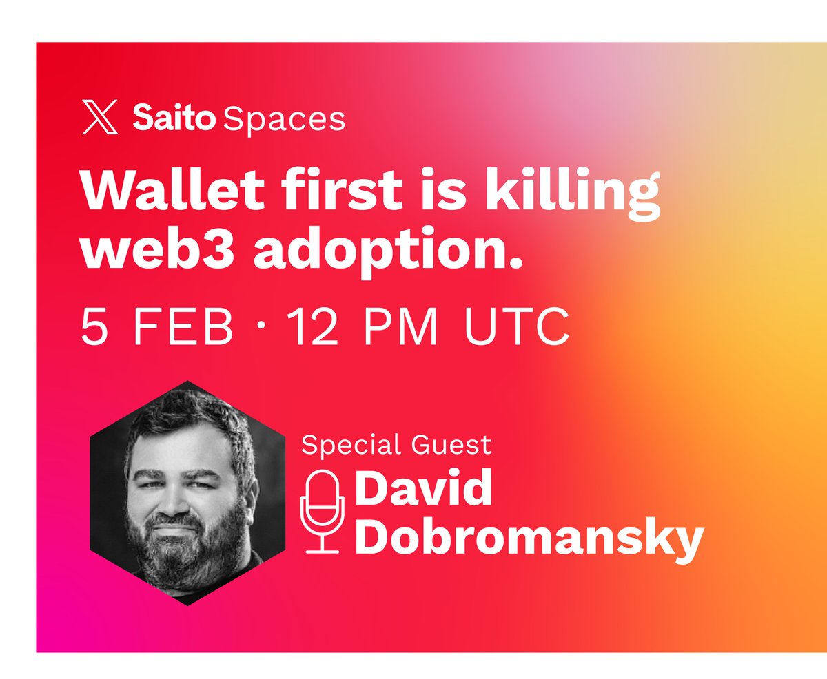 🎙️ NEW SPACE: Wallet First Is Killing Web3 Adoption

That's how <a href="/dobrovitsky/">David Dobromansky</a> opens a recent Substack article.

And it's the same conversation we've been having at Saito for a while.

So, it's time to move it forward together.

Join us this Thursday 👇
