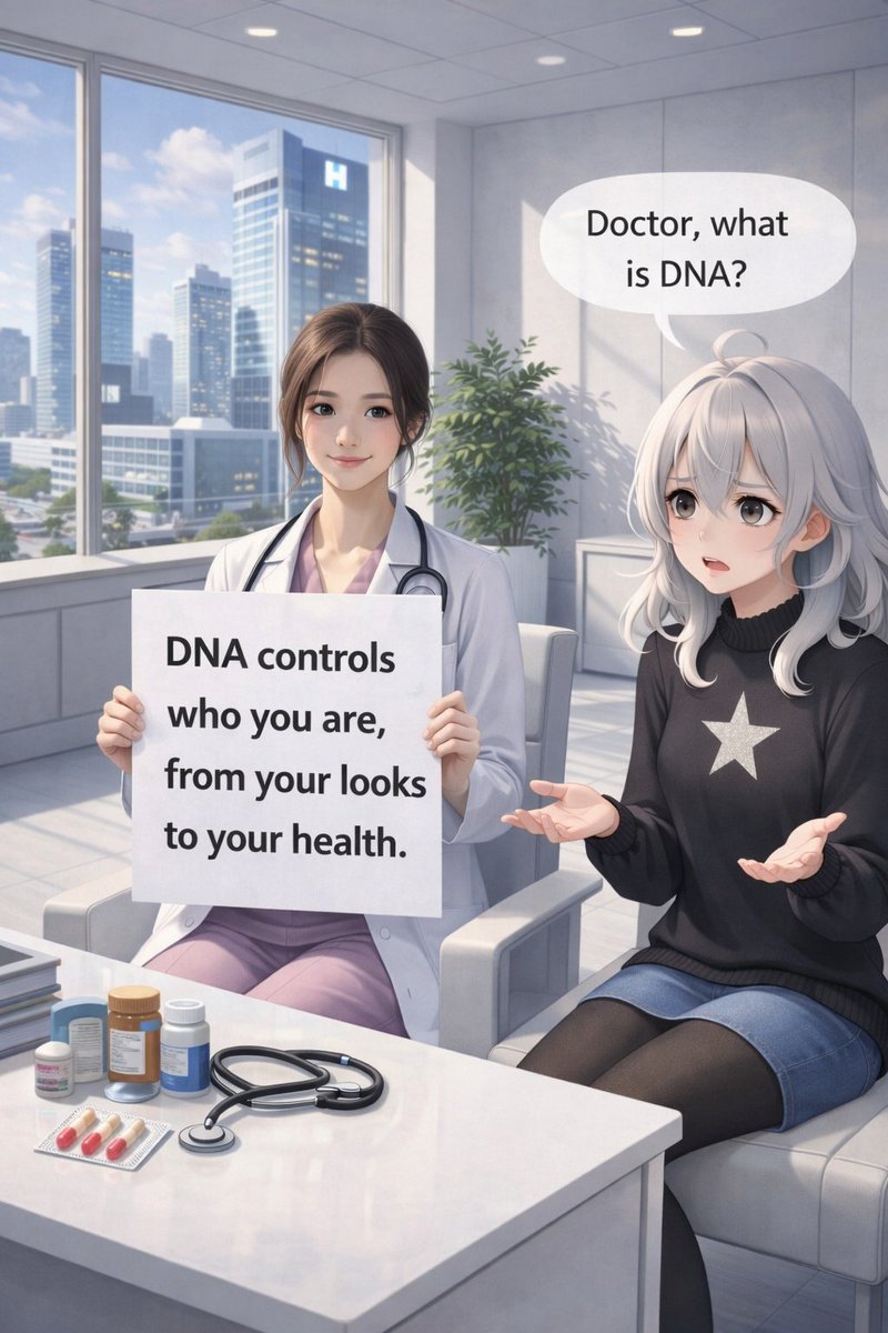 What is DNA? 🧬 

DNA, Deoxyribonucleic Acid, is the genetic material of almost all living organisms.

It stores the instructions needed to build and maintain your body.

Every cell carries DNA that decides your eye color, height, blood group, and even disease risk.

DNA is a