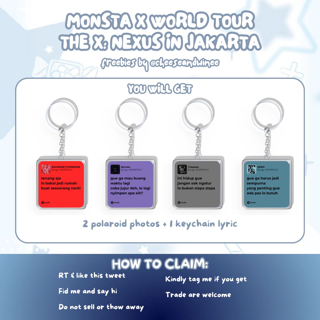 [rt &amp; likes are appreciated]

𝗠𝗢𝗡𝗦𝗧𝗔 𝗫 [𝗧𝗛𝗘 𝗫 : 𝗡𝗘𝗫𝗨𝗦] 𝗶𝗻 𝗝𝗮𝗸𝗮𝗿𝘁𝗮
𝙵𝚛𝚎𝚎𝚋𝚒𝚎𝚜 𝚋𝚢 𝚌𝚑𝚎𝚎𝚜𝚎𝚊𝚗𝚍𝚠𝚒𝚗𝚎𝚎

🗓️Apr 18, 2026
📍The Kasablanka Hall

Limited qty
DM for trade ^^ 

#MONSTAX_THEX_NEXUS #MONSTAXinJKT