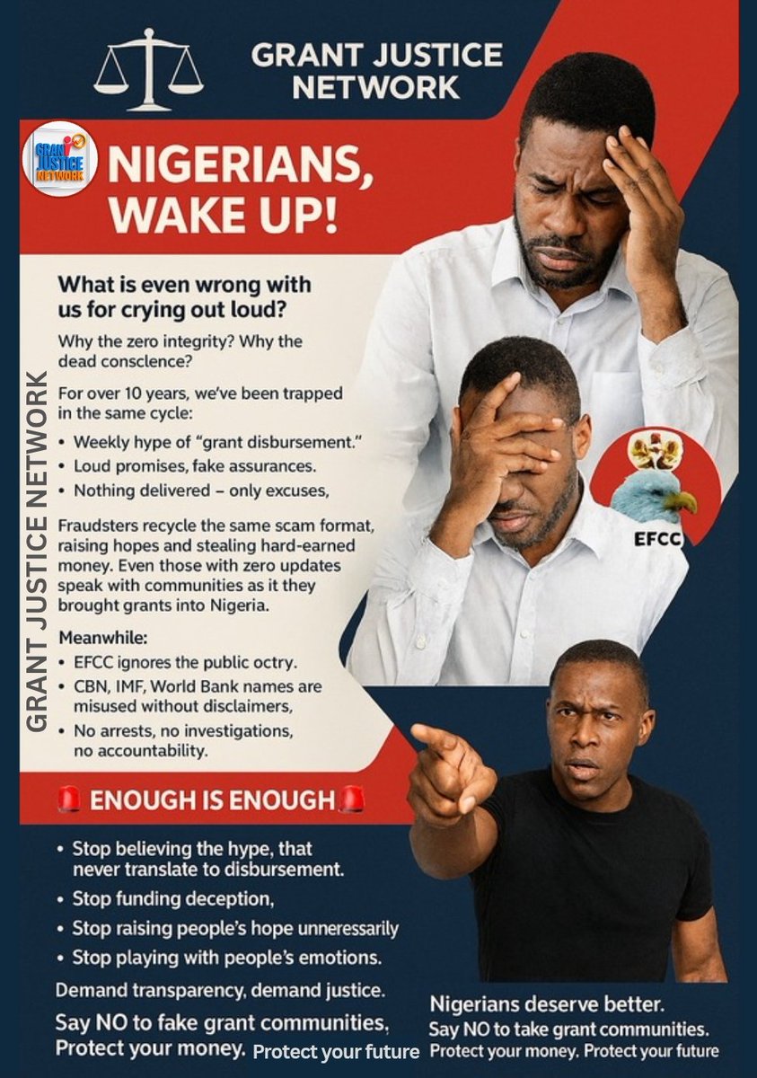 DecideGrant2025's tweet photo. 🚨 Weekly hype. Loud promises.  
No delivery. Just recycled lies.  
Fraudsters prey on hope.  
Communities deceived.  
It’s time to demand transparency.  
EnoughIsEnough 
@officialEFCC @PoliceNG
@netanyahu @IMFNews @WorldBankGroup @IDF @UN @cenbank @ARISEtv @AJEnglish @CBCNews https://t.co/cFL3fmZU9B