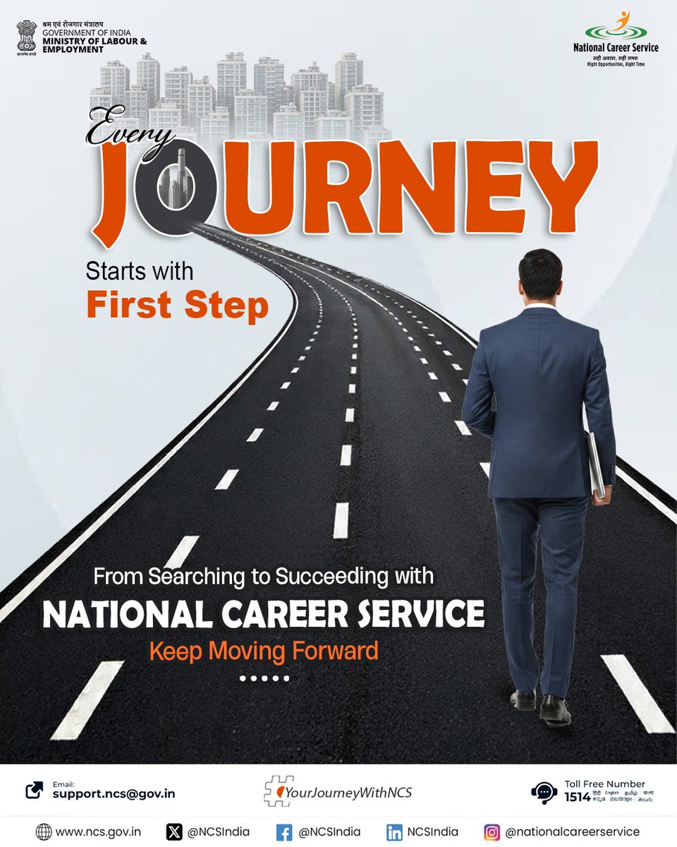 NCSIndia's tweet photo. Register on National Career Service (NCS) and turn your potential into real opportunities. From discovering the right roles to building a successful career, your journey begins here.
Take the step. Create your future with NCS.
#NCS #OpportunityAwaits #YourJourneyWithNCS https://t.co/dHhFigfxgS