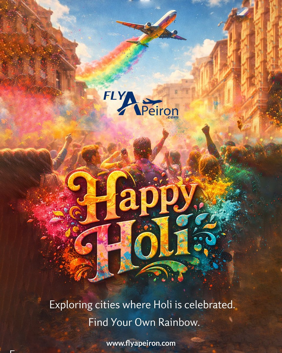 flyapeiron's tweet photo. May your journeys be as colorful as Holi adventures across vibrant destinations. Happy Holi from Flyapeiron!

#Holi2026 #HoliTravelSpecial #TravelWithColors #HoliGetaway #ColorfulJourneys #FestiveTravelVibes #FlyApeiron https://t.co/LwokvS4HrI