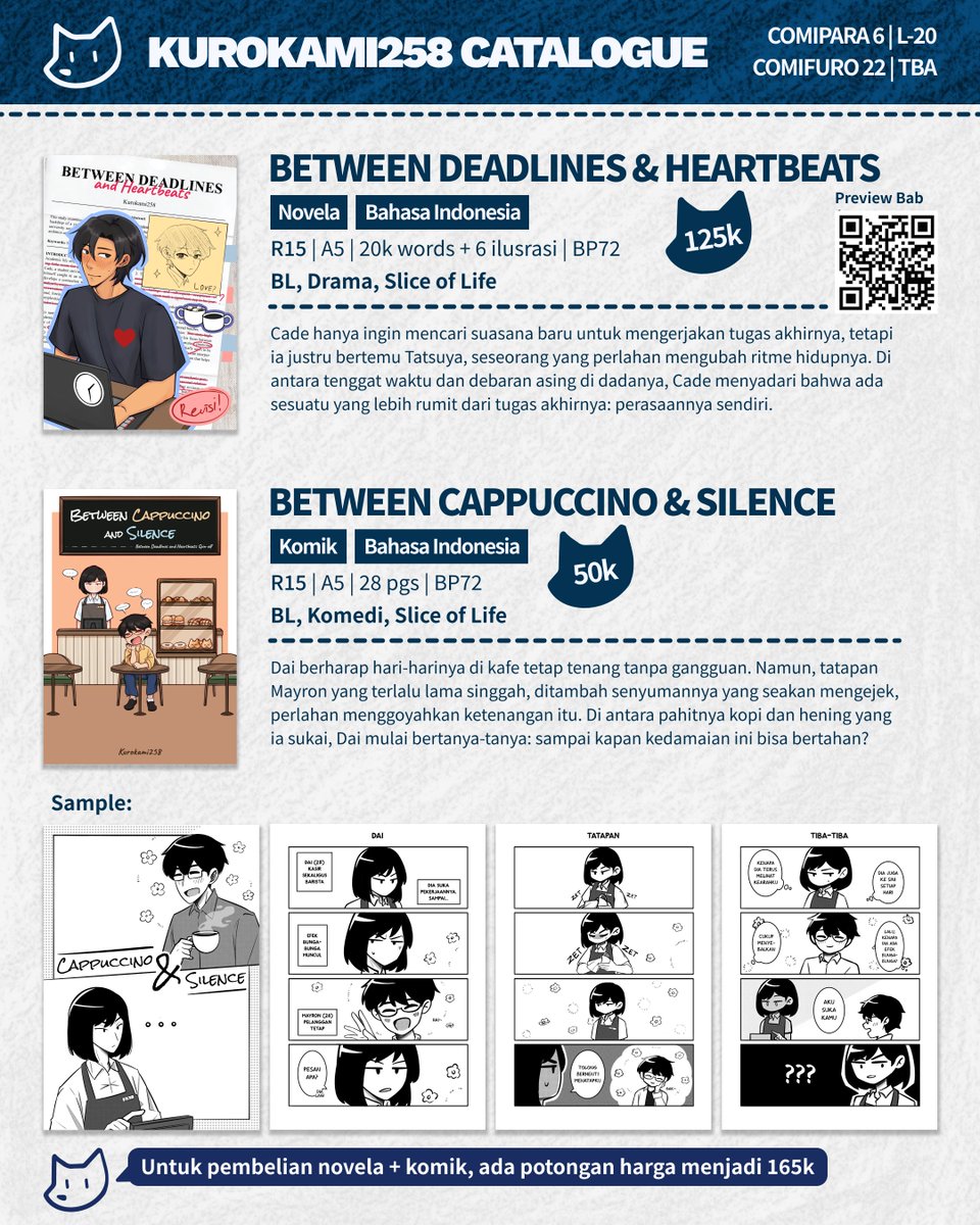 ♥️🔁 appreciated!
PO #Comipara6 #Comifuro22

☕️Original BL, Banana Fish, Epic the Musical, Hybrid Child, Sekaiichi Hatsukoi, Lookism, Noblesse, Stranger from Hell, Silent Hill

📍Pick Up &amp; Mail Order
📅 3—10 Mar
🔗forms.gle/wAe8X6sYghYHga…

#Comipara6catalogue #cf22catalogue #CF22