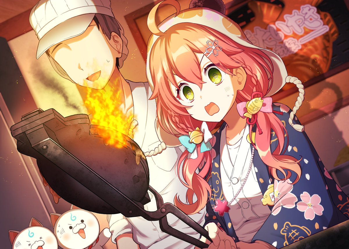 さくらみこ 「No.29【鯛焼き作りに挑戦!】 「店員さん!大丈夫ですかねこれ!?」 #みこめ」|ぴこまるのイラスト