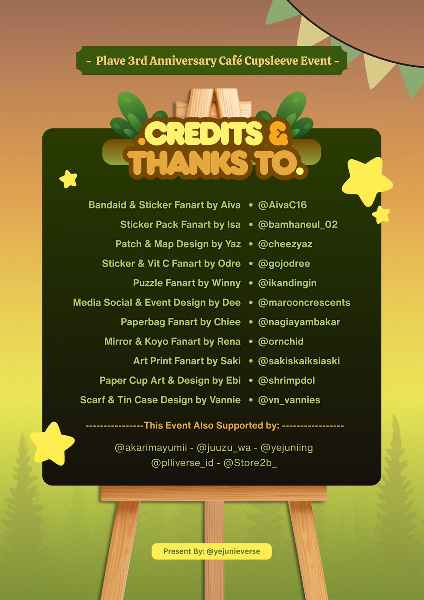 <a href="/vn_vannies/">𝕍 𝕒 𝕟 𝕟 𝕚 𝕖 🍀</a> <a href="/marooncrescents/">Dee 🌸 COMIPARA C14-15</a> <a href="/shrimpdol/">ebi</a> <a href="/gojodreee/">Odre 🖤🤍</a> <a href="/sakiskaiksiaski/">saki 🐈 comipara6 B16-17</a> <a href="/AivaC16/">Aiva.Arts | Open Commiss</a> <a href="/ikandingin/">Ikandingin 🐟❄ COMIPARA6 C14-15</a> <a href="/nagiayambakar/">chiee💙 CMPR6 & CF22 PO 📌</a> <a href="/bamhaneul_02/">밤하늘 | isaᵇᵇᵘ ☆</a> <a href="/ornchid/">rena 🪷</a> <a href="/cheezyaz/">YAZᵇᵇᵘ 🎨 DM For Commis 🫶🏻</a> Credit &amp; Thanks To

All Wonderful Artists and

Supporters
<a href="/akarimayumii/">mayumi 🧎🏻‍♀️</a> <a href="/juuzu_wa/">jujuu</a> <a href="/yejuniing/">niree</a> <a href="/plliverse_id/">plliverse_id</a> <a href="/store2b_/">Star to Be</a> 
 This event wouldn’t be possible without your generous support. Thank you for being an essential part of
#PLAVEJAMBORE #CampInOurHearts 
🏕️🍃🔥💫