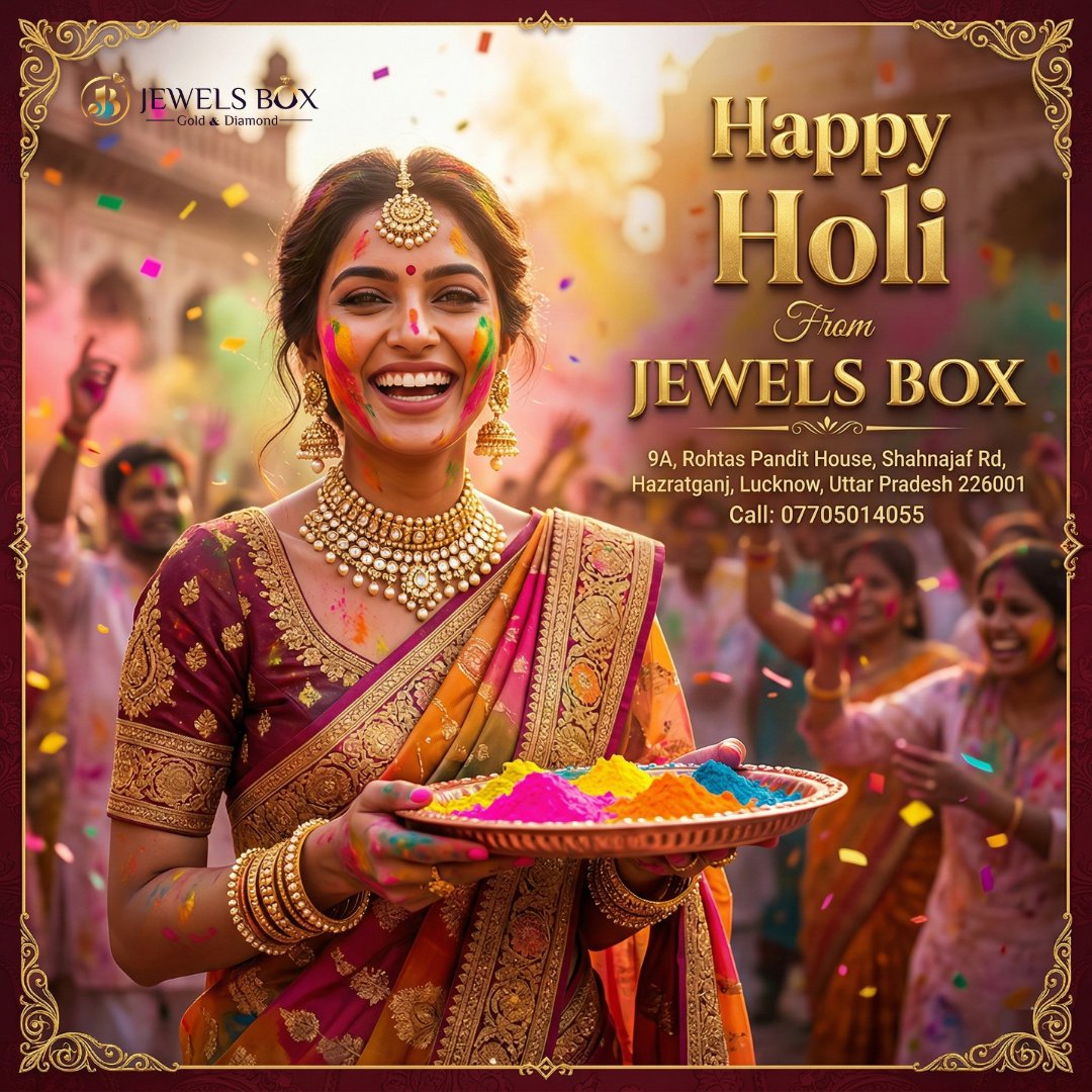 JewelsBox39606's tweet image. Happy Holi 2026 from Jewels Box | Luxury Gold &amp;amp; Diamond Jewellery in Hazratganj Lucknow

#HappyHoli2026 #JewelsBox #LucknowJeweller #GoldJewellery #DiamondJewellery #Hazratganj #HoliCelebration #LuxuryJewellery #JewelleryShopping #FestiveOffers
