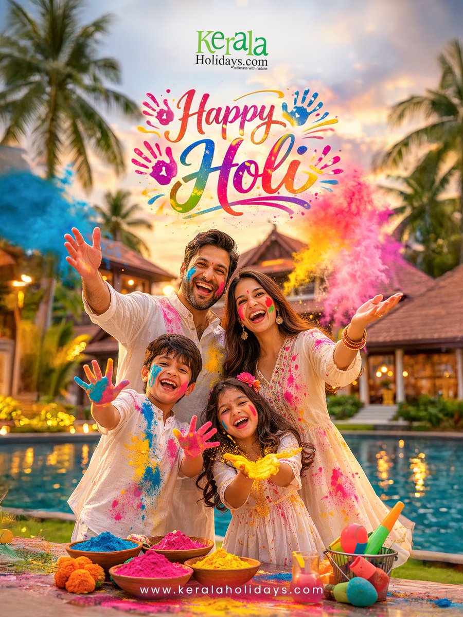 SeeKerala's tweet photo. Colors, smiles, and togetherness🎉
This Holi, celebrate beautiful moments with your loved ones in the heart of God’s Own Country.

Wishing you a joyful and colorful Holi from Kerala Holidays✨
🌐https://t.co/BS94RR34kl
.
.
.
#HappyHoli #KeralaHolidays #GodsOwnCountry #KeralaTour https://t.co/OcTYOyGQaJ