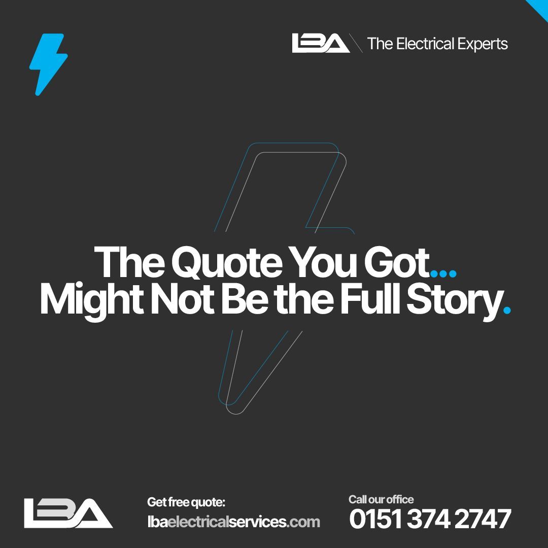 ElectricalLBA's tweet photo. Been given a suspiciously cheap electrical quote?
It might be missing some key details (and hidden costs).

At LBA, we price jobs properly, not just to win them.
No padding. No shortcuts. No last-minute surprises.

#TransparentPricing #NoHiddenCosts #LBAElectrical https://t.co/bTg2WCqqZ9