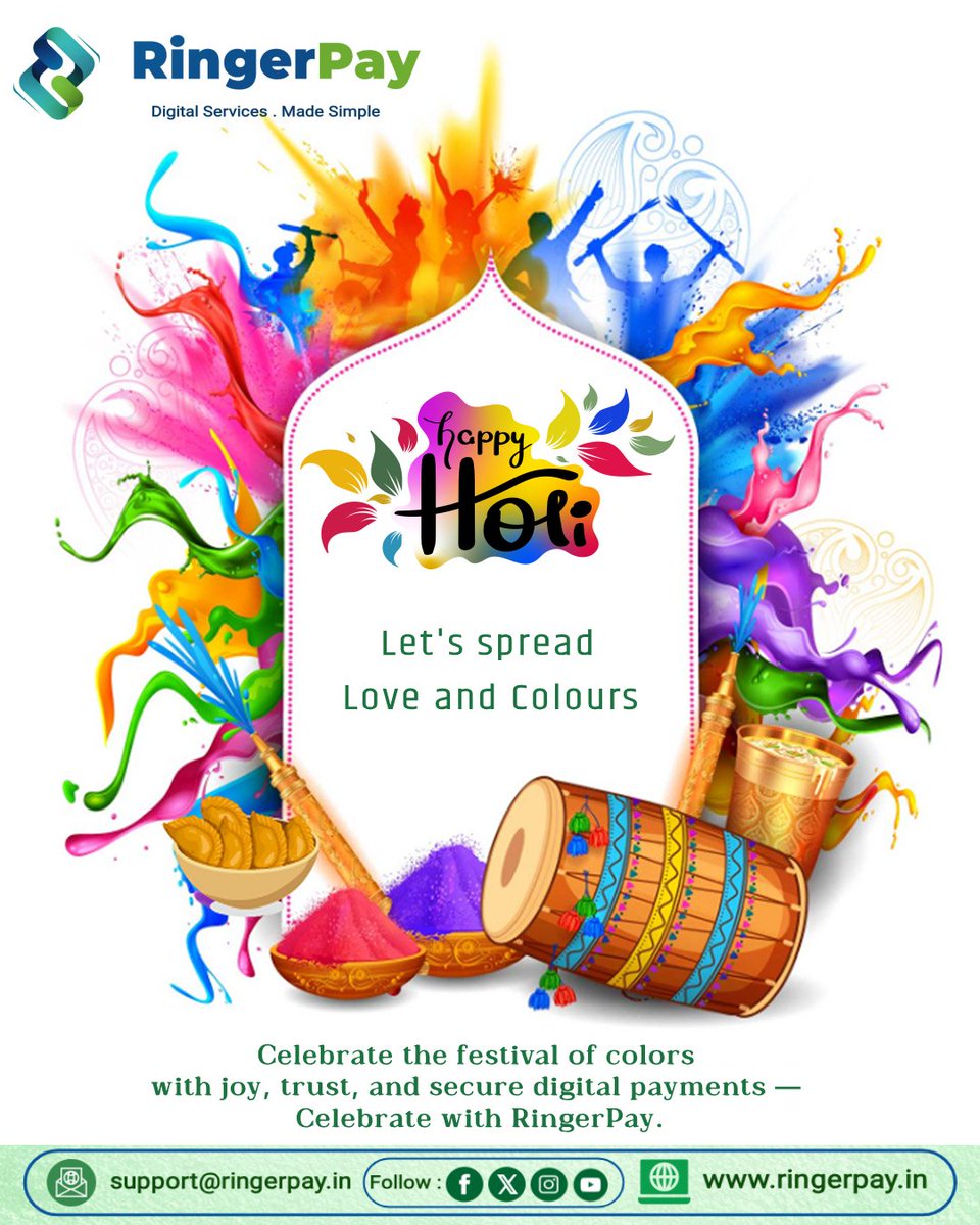 RingerPay's tweet photo. This festive season, simplify your essentials with RingerPay.

Mobile Recharge | Bill Payments | PAN Services

Secure. Reliable. Effortless. 💚

🌐 https://t.co/z1aqnb6Rlw
✉️ support@ringerpay.in

#HappyHoli #RingerPay #DigitalServices #PanServices https://t.co/h6RZngAeHy