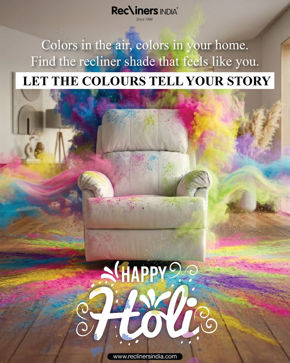 ReclinersIndia's tweet photo. #HappyHoli2026 from #ReclinersIndia!

May this festival of colors fill your life with happiness, comfort, and vibrant moments with your loved ones. This Holi, relax in style, celebrate in comfort, and make every colorful moment even more special at home.

#HoliCelebration https://t.co/nVwkQNGIvl